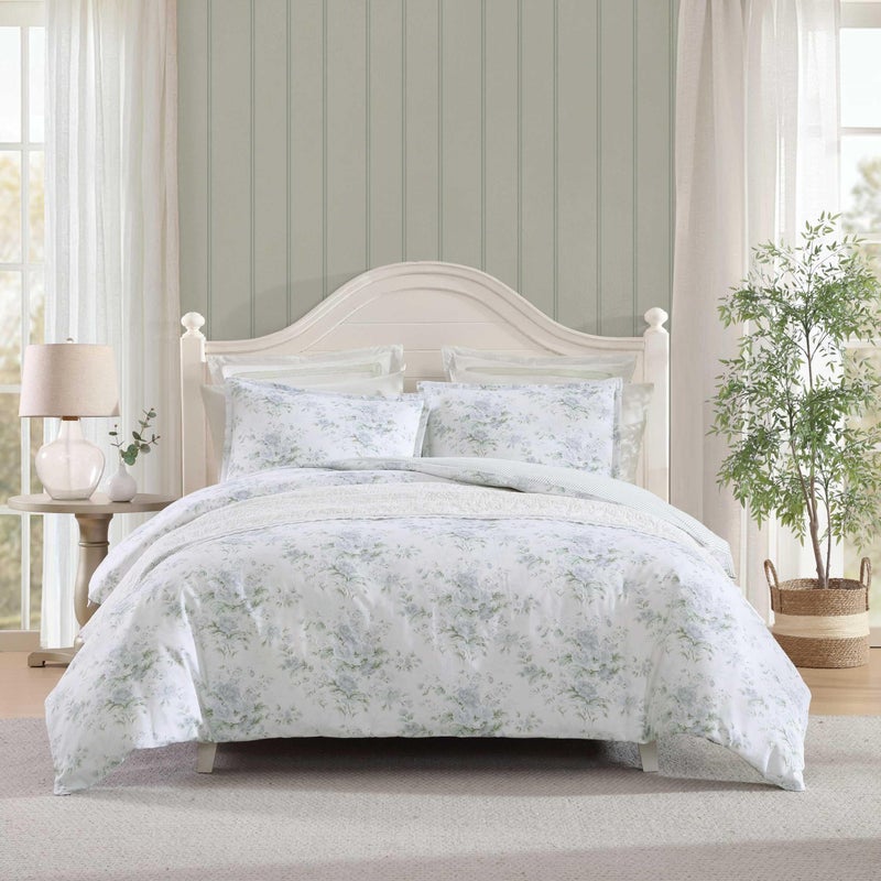 Laura Ashley - Duvet Cover Set, Super Soft Bedding with Matching Shams, Serene Watercolor Floral Design, Elegant and Feminine Aesthetic (Arundel Grey, Full/Queen) - Image 1