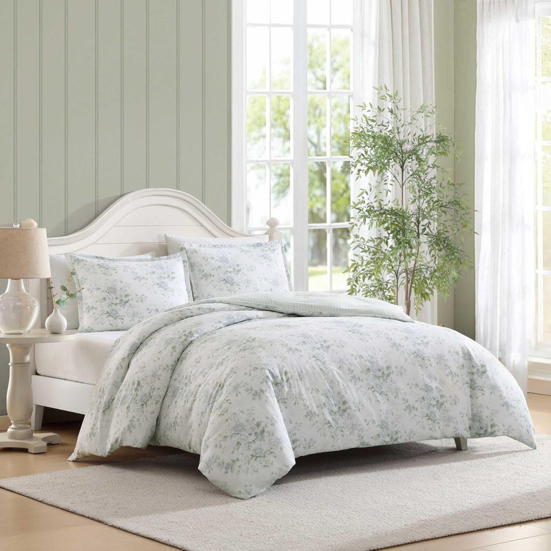 Laura Ashley - Duvet Cover Set, Super Soft Bedding with Matching Shams, Serene Watercolor Floral Design, Elegant and Feminine Aesthetic (Arundel Grey, Full/Queen) - Image 2