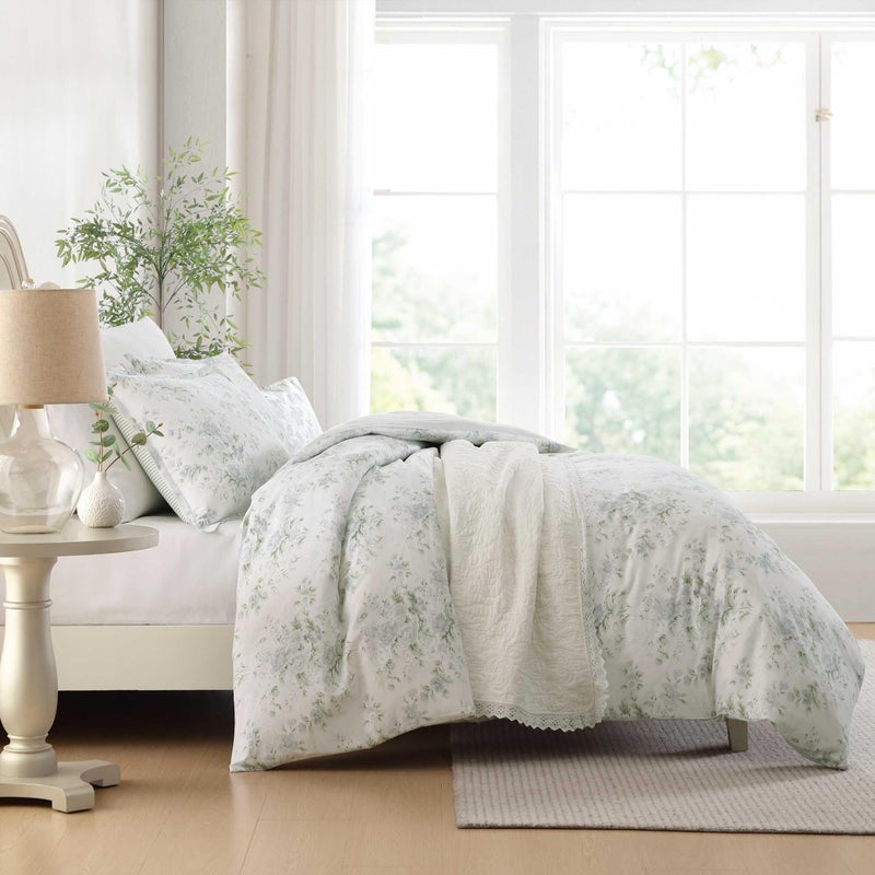 Laura Ashley - Duvet Cover Set, Super Soft Bedding with Matching Shams, Serene Watercolor Floral Design, Elegant and Feminine Aesthetic (Arundel Grey, Full/Queen) - Image 3