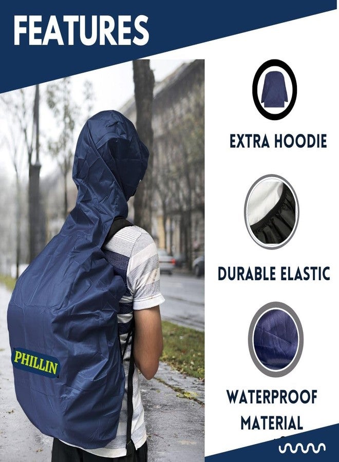 PHILLIN Rain Cover for Backpack with Elastic Adjustable and Carrying Pouch Dustproof Waterproof Laptop Bag Protector Travel Accessories 35-45 Liter Hoddy Style (Navy Blue) - Image 4