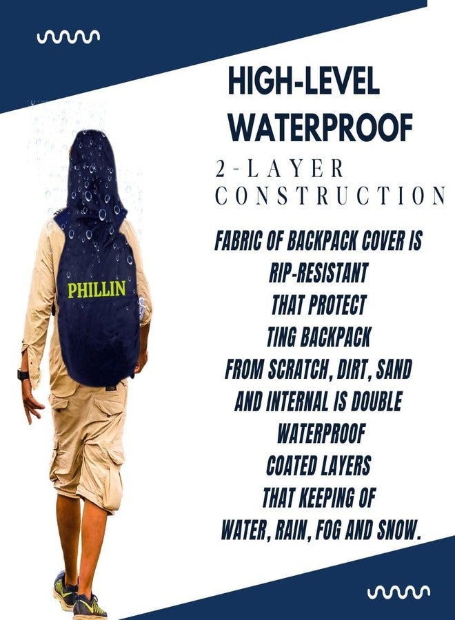 PHILLIN Rain Cover for Backpack with Elastic Adjustable and Carrying Pouch Dustproof Waterproof Laptop Bag Protector Travel Accessories 35-45 Liter Hoddy Style (Navy Blue) - Image 3