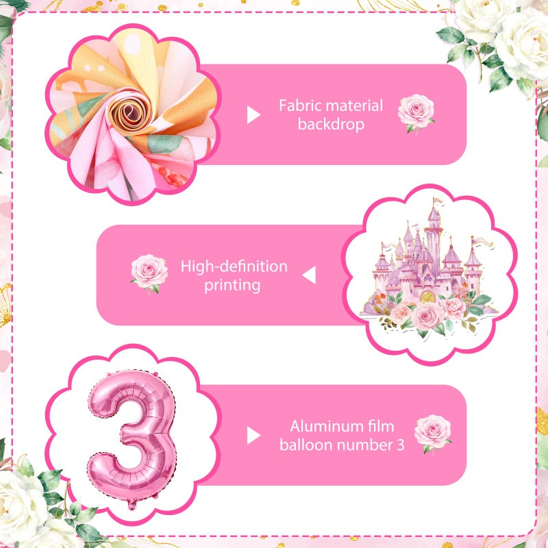 LUUFILx Princess 3rd Birthday Party Decorations, Her Royal Threeness Birthday Banner Pink Princess Backdrop Banner Hanging Swirls Balloons Cake Topper for 3 Years Old Girl Bday Party Supplies - Image 5