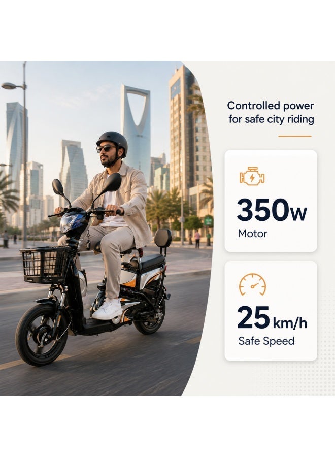 Crony W6 black Commercial Food Delivery Electric Scooter with Dual Seat & Full Front-Rear Suspension, 350W High Power Motor, 25-35km/h Max Speed, 30-40km Long Range, 48V 12AH Detachable Battery, 150KG Heavy Load,  E-Scooter with Delivery Basket for Restaurant Takeaway Business Electric Mobility Scooter Urban Commuter - Image 3
