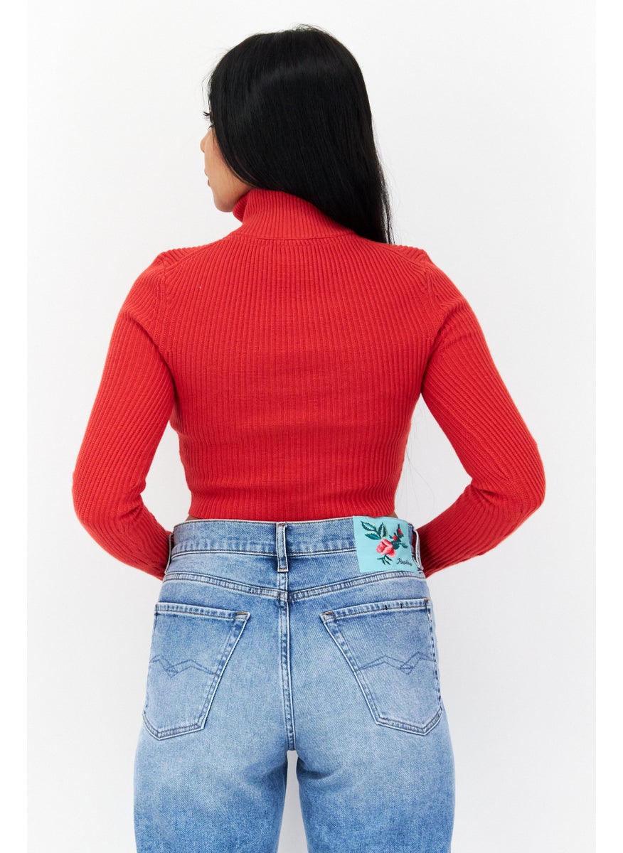 Women High Neck Long Sleeve Embroidered Logo Cropped Sweater, Red - pzsku/ZAF9D5AE40030665E1C9FZ/45/_/1724350810/19595b38-96d5-4a2f-9c2a-b53f98664827