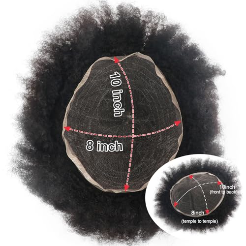 lumeng Men Unit Short Afro Kinky Curly Male Toupee Human Hair Wigs 10MM Mens Wave Kinky Curly Full Lace Wig for Men Hair Piece 8x10inch Lace Replacement Systems 1 Jet Black - Image 5
