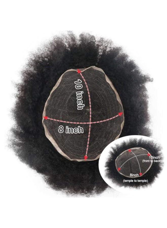 lumeng Men Unit Short Afro Kinky Curly Male Toupee Human Hair Wigs 10MM Mens Wave Kinky Curly Full Lace Wig for Men Hair Piece 8x10inch Lace Replacement Systems 1 Jet Black - Image 4