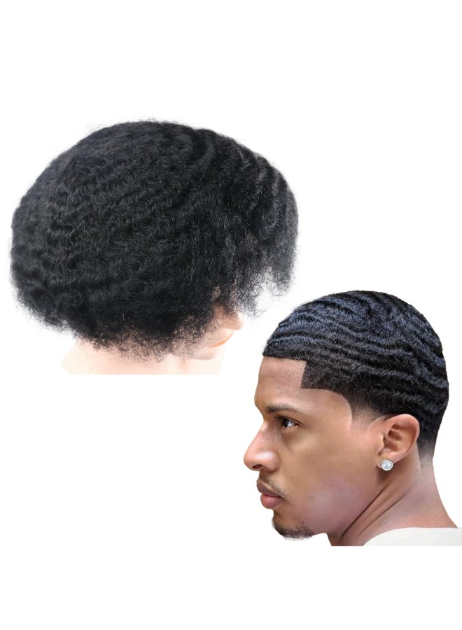 lumeng Men Unit Short Afro Kinky Curly Male Toupee Human Hair Wigs 10MM Mens Wave Kinky Curly Full Lace Wig for Men Hair Piece 8x10inch Lace Replacement Systems 1 Jet Black - Image 3