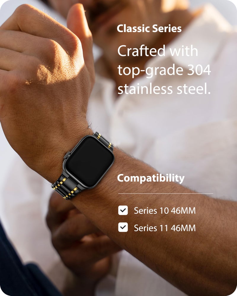 Fullmosa Metal Bands with Case [Watch NOT Included] Compatible with Apple Watch Strap 46mm (Series 10/11), Steel Apple Watch Band for iWatch Series 10 11,46mm（S11/10,Black and Gold - Image 3