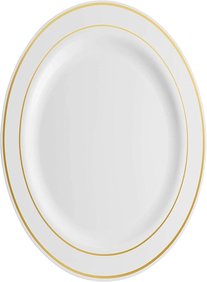 Munfix 100 Gold Plastic Plates Set, 7 Inch Disposable Dessert Appetizer Plates, Elegant Fancy Heavy Duty for Party, Wedding, White with Gold Rim - Image 2