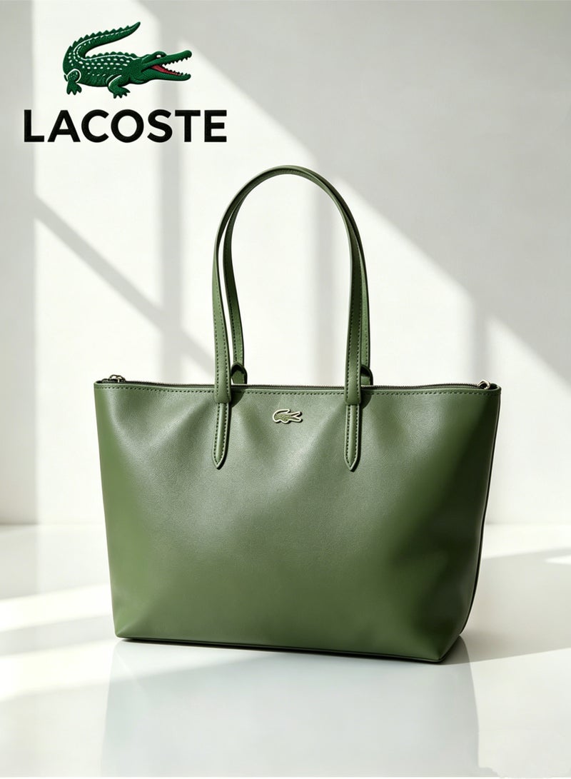 Lacoste Women's L12.12 Concept Fashion Versatile Large Capacity Zipper Camera Bag, Solid Green Color, Size 35cm30cm14cm - Image 1