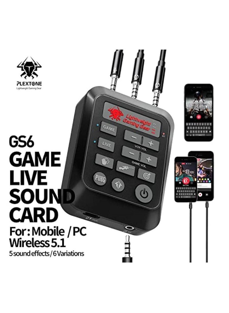 Plextone - Plextone GS6 Game Live Dual Mode Sound Card Mixer Streaming with 3.5mm Interface, USB-C Interface Game Sound Card Digital Vox Modification For PC/Laptop/Mobile Phones. - Image 1