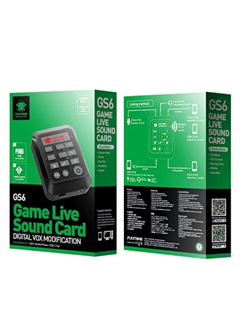 Plextone - Plextone GS6 Game Live Dual Mode Sound Card Mixer Streaming with 3.5mm Interface, USB-C Interface Game Sound Card Digital Vox Modification For PC/Laptop/Mobile Phones. - Image 1