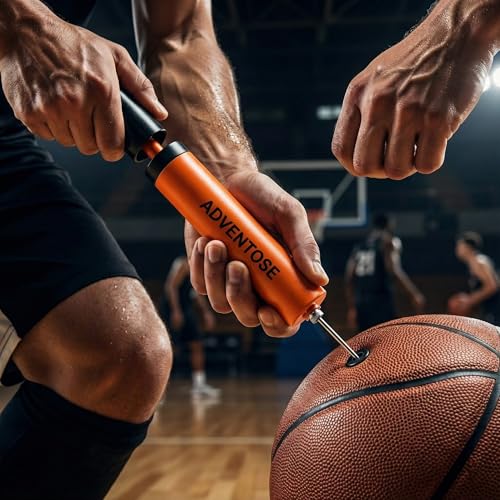 ADVENTOSE Professional Ball Pump with Needle – High-Velocity Air Filling Pump for Ball, Football Pump, Basketball Pump & Volleyball Pump - Portable Hand Pumper Ball Inflator (Orange/Black) - Image 1