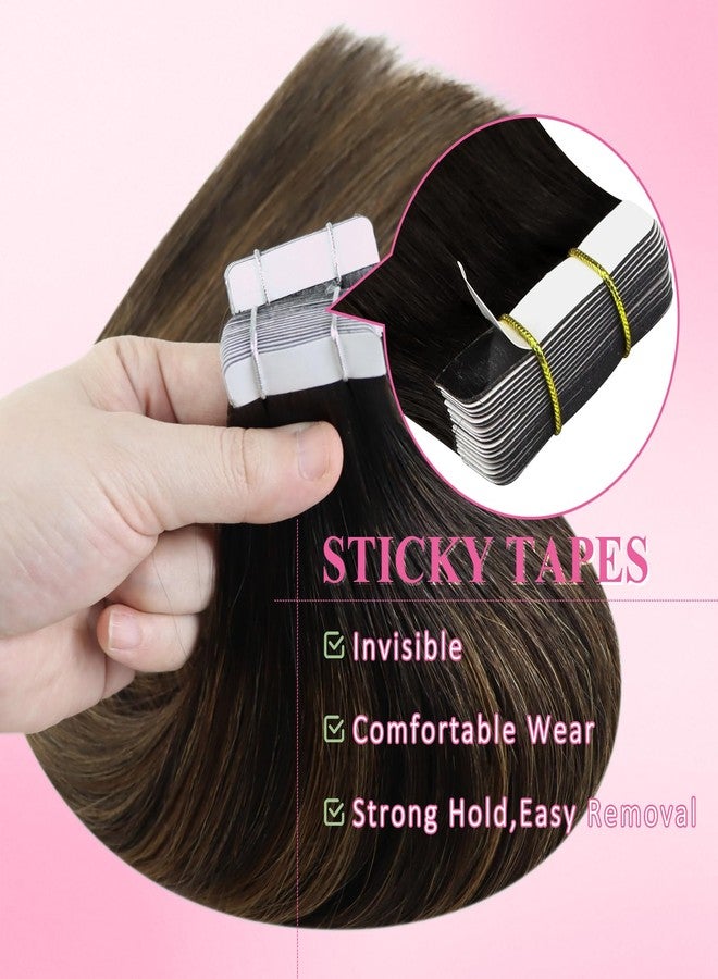 YoungSee Tape in Extensions Human Hair Brown Balayage Tape in Hair Extensions Human Hair Dark Brown Ombre Ash Browns Tapes-in Extension Real Hair 18 Inch Hair Extension Tape-in for Women 20pcs 50g - Image 5