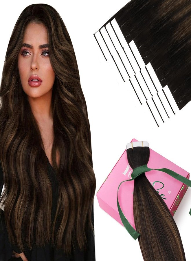 YoungSee Tape in Extensions Human Hair Brown Balayage Tape in Hair Extensions Human Hair Dark Brown Ombre Ash Browns Tapes-in Extension Real Hair 18 Inch Hair Extension Tape-in for Women 20pcs 50g - Image 1