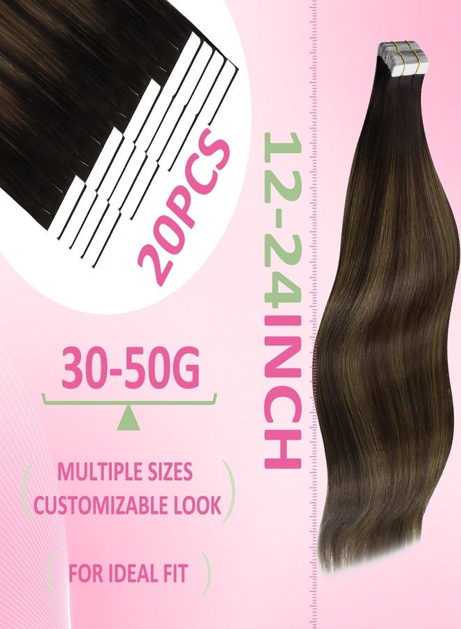 YoungSee Tape in Extensions Human Hair Brown Balayage Tape in Hair Extensions Human Hair Dark Brown Ombre Ash Browns Tapes-in Extension Real Hair 18 Inch Hair Extension Tape-in for Women 20pcs 50g - Image 3