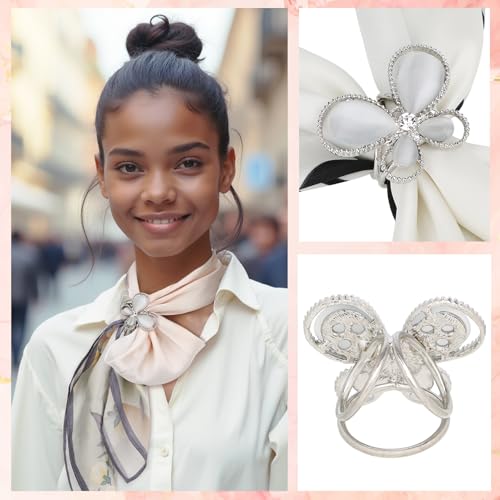 kilofly 4pc Women's Elegant Faux Pearl Crystal Rhinestone Scarf Ring Buckle Clip - Image 4