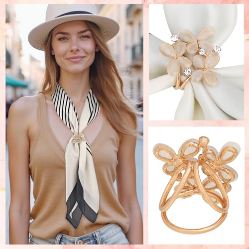 kilofly 4pc Women's Elegant Faux Pearl Crystal Rhinestone Scarf Ring Buckle Clip - Image 3