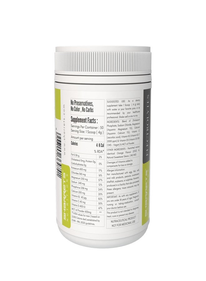 Sharrets Electrolytes Powder - MCTs with Potassium, Phosphorus, Sodium, Chloride, Magnesium, Calcium, Vitamin C, D & K2 (Combo of Unflavor & Orange Flavor) 200g Each - Image 4