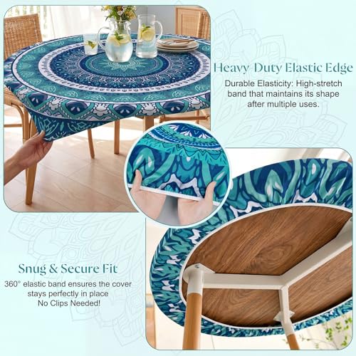 MHJY Round Tablecloth Fitted Elastic Table Cover Waterproof Table Cloth for Dinner Party PicnicCamping Round Table Cover for Indoor Outdoor - Image 3