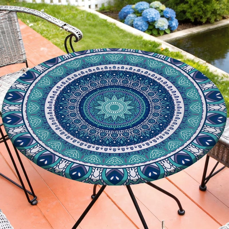 MHJY Round Tablecloth Fitted Elastic Table Cover Waterproof Table Cloth for Dinner Party PicnicCamping Round Table Cover for Indoor Outdoor - Image 2