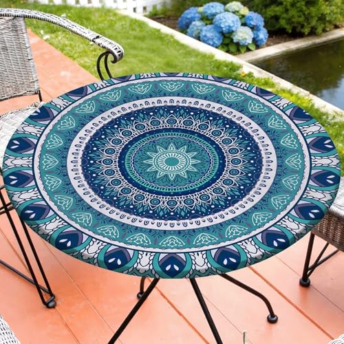 MHJY Round Tablecloth Fitted Elastic Table Cover Waterproof Table Cloth for Dinner Party PicnicCamping Round Table Cover for Indoor Outdoor - Image 1