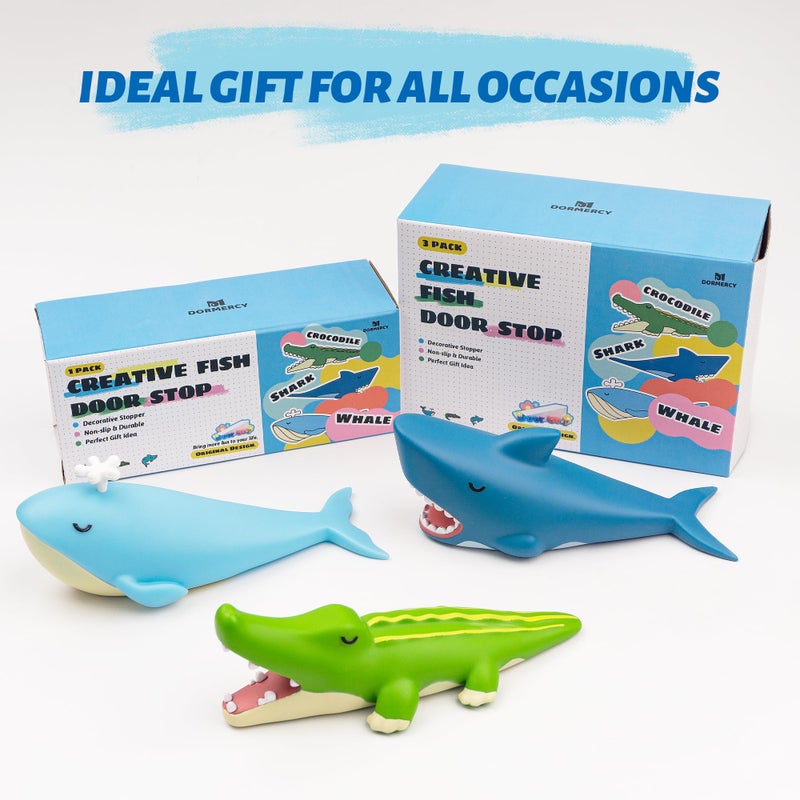Dormercy 3Pcs Cute Door Stopper, Cartoon Shark Crocodile Whale Animal Door Stop, Decorative Door Wedge for Home and Office Floor(Patented) - Image 5