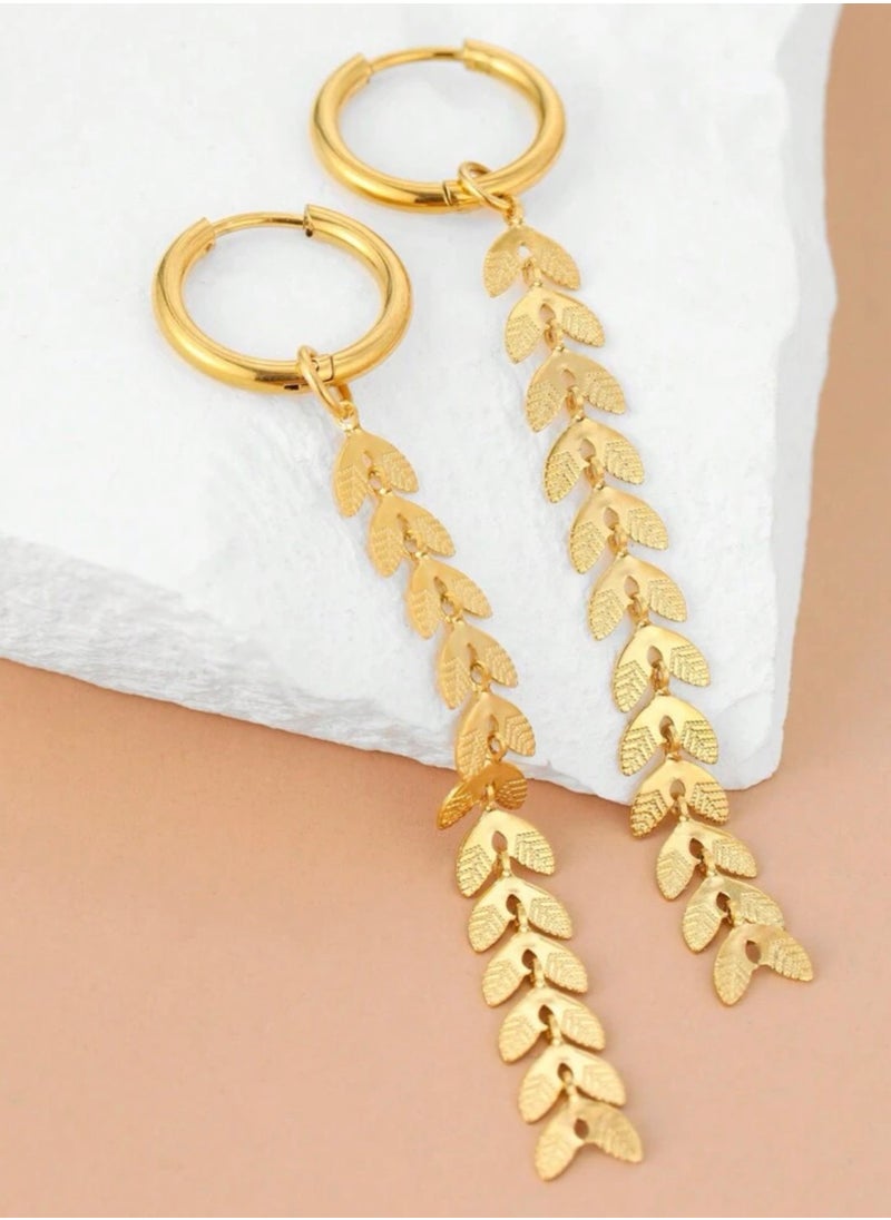 Dangle Charms - Elegant Stainless Steel Gold Plated Earrings For Women - Image 1