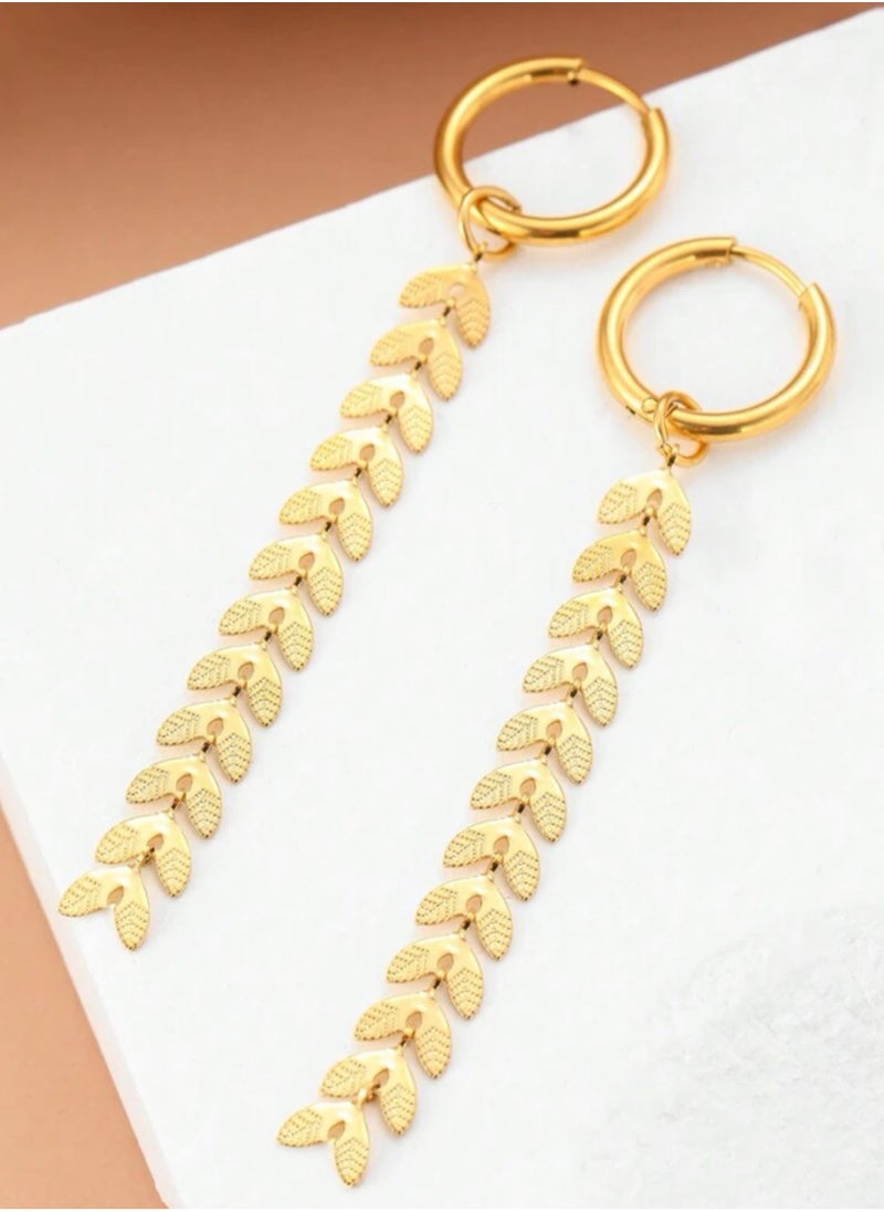 Dangle Charms - Elegant Stainless Steel Gold Plated Earrings For Women - Image 1