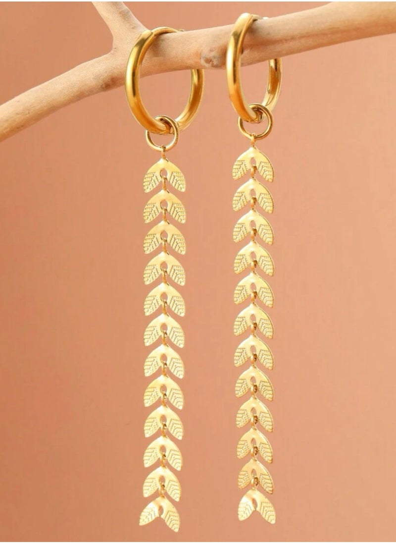 Dangle Charms - Elegant Stainless Steel Gold Plated Earrings For Women - Image 1