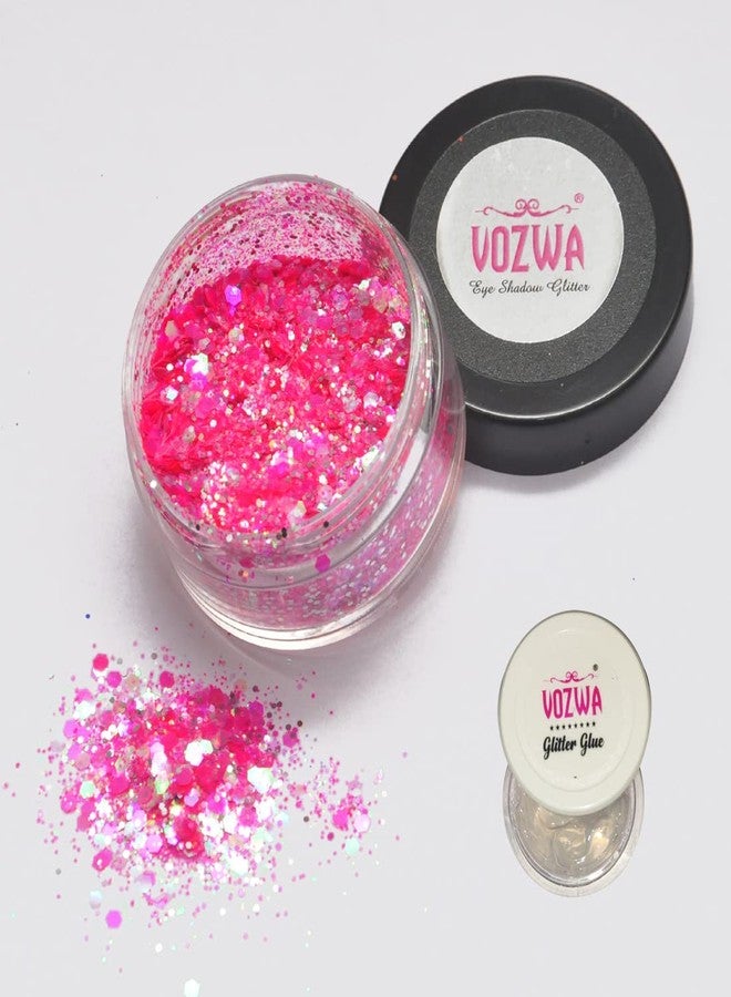 Vozwa Pink EyeShadow Thik & Thin Chunky Glitter Beautiful & Sparkle ✮ with Glitter Glue - Image 2