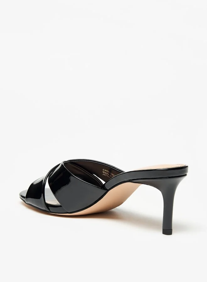 Celeste Women's Solid Slip-On Sandals with Stiletto Heels and Logo Accent