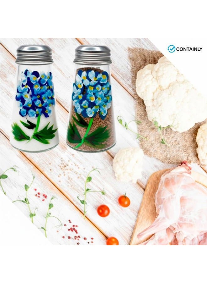 Containly Hand Painted Tapered Blue Hydrangeas Salt and Pepper Shaker Set - Image 5