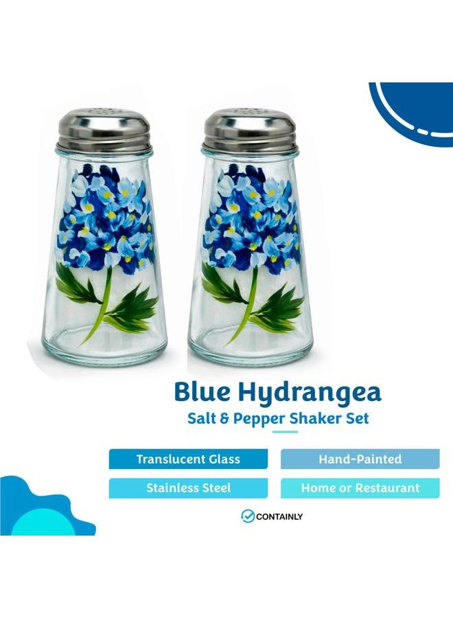Containly Hand Painted Tapered Blue Hydrangeas Salt and Pepper Shaker Set - Image 2