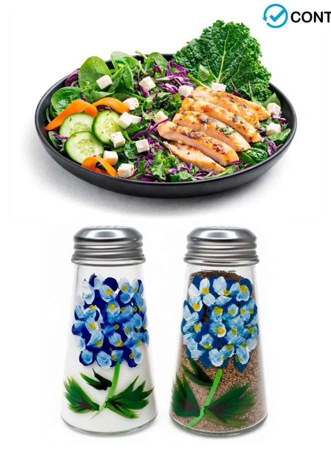 Containly Hand Painted Tapered Blue Hydrangeas Salt and Pepper Shaker Set - Image 3