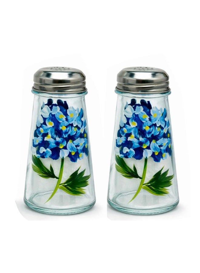 Containly Hand Painted Tapered Blue Hydrangeas Salt and Pepper Shaker Set - Image 1