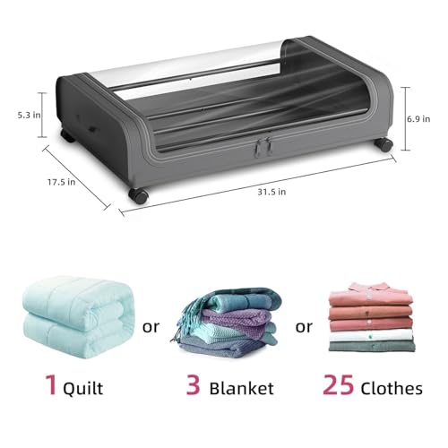 Nayasa Under Bed Storage Box | Storage Organizer | Ideal For Small Space Clothes Storage | Clothes, Shoes, Toys, Books With Clear Cover | Lockable Wheels | Set of 2 | Grey - Image 3