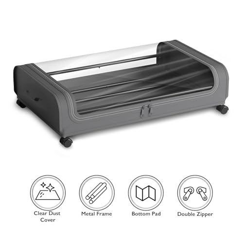 Nayasa Under Bed Storage Box | Storage Organizer | Ideal For Small Space Clothes Storage | Clothes, Shoes, Toys, Books With Clear Cover | Lockable Wheels | Set of 2 | Grey - Image 4