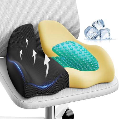 Benazcap Large Cooling Gel Seat Cushion for Office Chair Ergonomic CushionsGel Memory Foam Coccyx Butt Pillow for Sciatica Back Pain Relief for Long Sitting for Gaming Chair and Car SeatBlack - Image 1