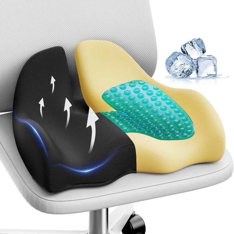 Benazcap Large Cooling Gel Seat Cushion for Office Chair Ergonomic CushionsGel Memory Foam Coccyx Butt Pillow for Sciatica Back Pain Relief for Long Sitting for Gaming Chair and Car SeatBlack - Image 2
