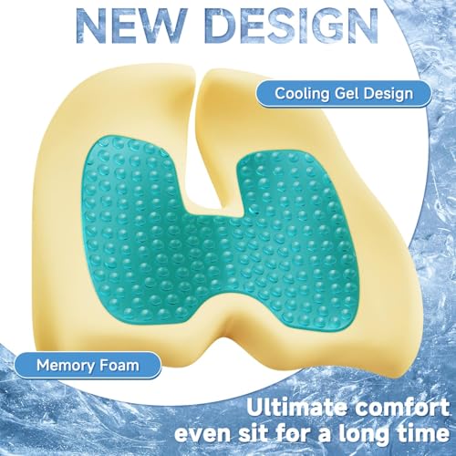Benazcap Large Cooling Gel Seat Cushion for Office Chair Ergonomic CushionsGel Memory Foam Coccyx Butt Pillow for Sciatica Back Pain Relief for Long Sitting for Gaming Chair and Car SeatBlack - Image 3