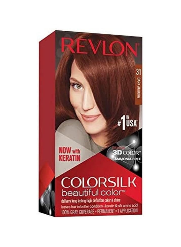 ريفلون لون شعر دائم كولور سيلك مع تغطية الرمادي بنسبة 100 خالية من الأمونيا والكيراتين والأحماض الأمينية ريفلون 31 بني غامق متوسط 125 مل