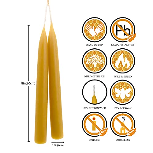 DEYBBY Natural Beeswax Taper Candles, DEYBBY Smokeless and Dripless Beeswax Candles, Long Lasting Burning, Nontoxic, 8 inch, 6 Pack - Image 2
