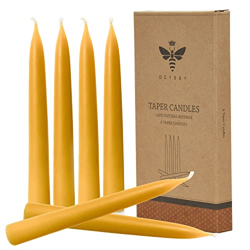 DEYBBY Natural Beeswax Taper Candles, DEYBBY Smokeless and Dripless Beeswax Candles, Long Lasting Burning, Nontoxic, 8 inch, 6 Pack - Image 1