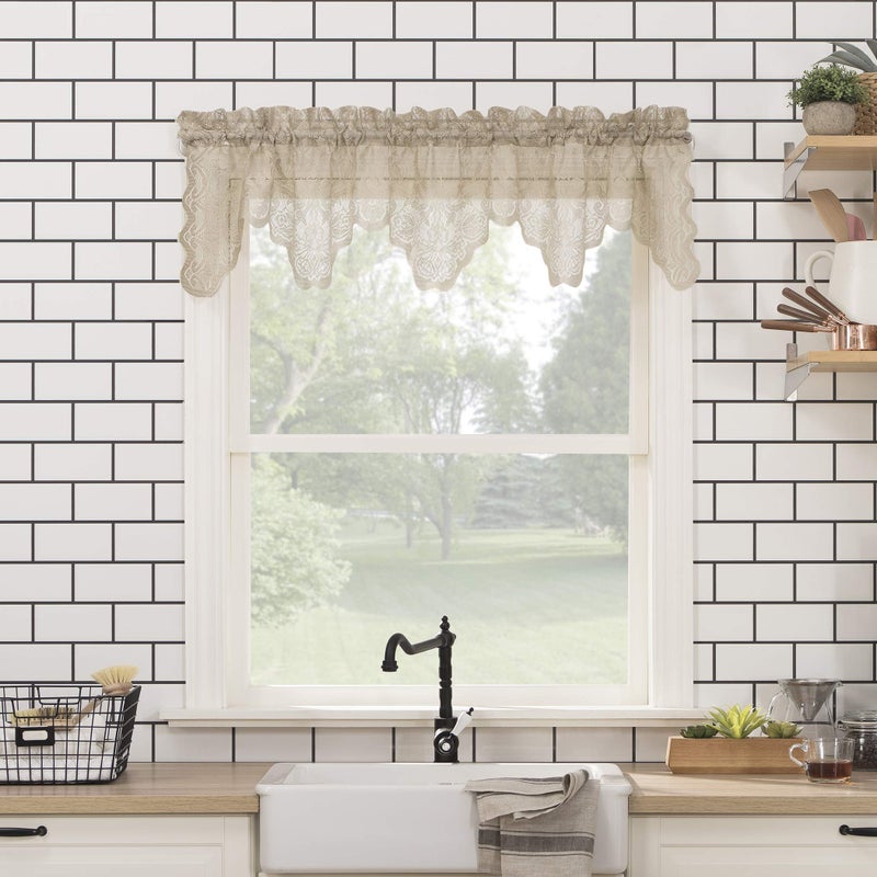 No. 918 Alison-Tr Floral Lace Sheer Rod Pocket Kitchen Curtain Valance, 58" x 14", Stone - Image 5