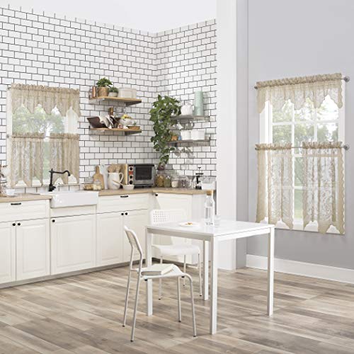 No. 918 Alison-Tr Floral Lace Sheer Rod Pocket Kitchen Curtain Valance, 58" x 14", Stone - Image 4