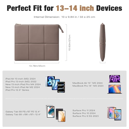 MoKo 13.3-14 Inch PU Leather Laptop Sleeve Fit with New Mac Neo 13", Mac Air 13'' M5 2026, Mac Pro 14'' M5, Mac Pro 13" M2/M1, Built-in Elastic Band, Laptop Carrying Case, Coffee - Image 2
