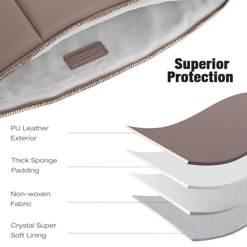 MoKo 13.3-14 Inch PU Leather Laptop Sleeve Fit with New Mac Neo 13", Mac Air 13'' M5 2026, Mac Pro 14'' M5, Mac Pro 13" M2/M1, Built-in Elastic Band, Laptop Carrying Case, Coffee - Image 3