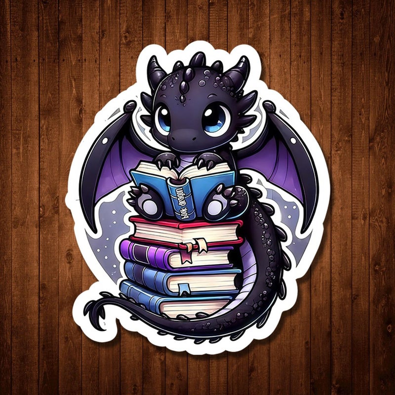 Multicolor 3 Inch Black Dragon PVC Sticker Kawaii Fantasy Decal Laptop Water Bottle Luggage Book Lover Decor - Image 1