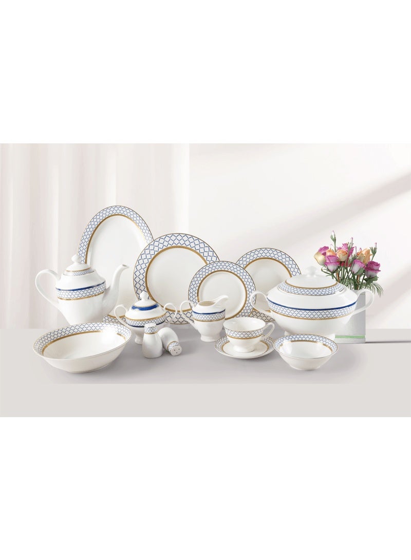 47-Piece Elegant Design High Quality Dinner Set White and Blue